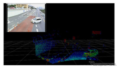 取得データを解析し、検知した車両等に関する情報（位置、進行方向、速度等）を自動運転バスに伝える